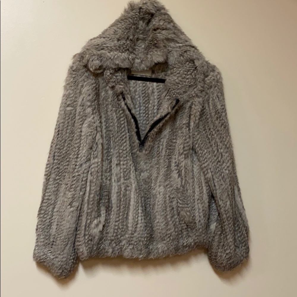 Yves Salomon Rabbit Fur pull over with hood